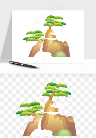 国潮松树松枝松叶png免抠