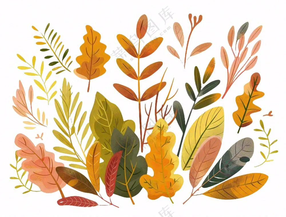 秋天黄色草丛灌木丛树叶卡通插画免抠