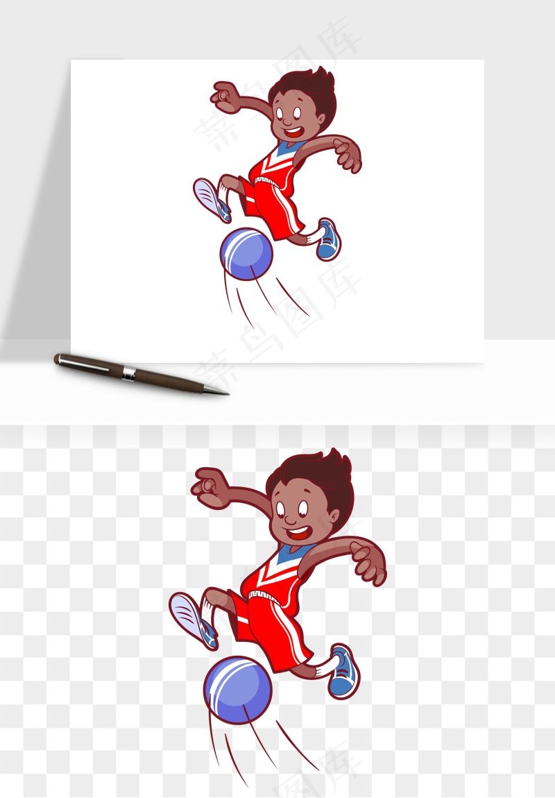 卡通踢足球男孩png免抠