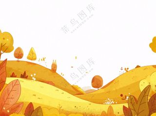 秋天山林草原黄色树叶卡通插画免抠
