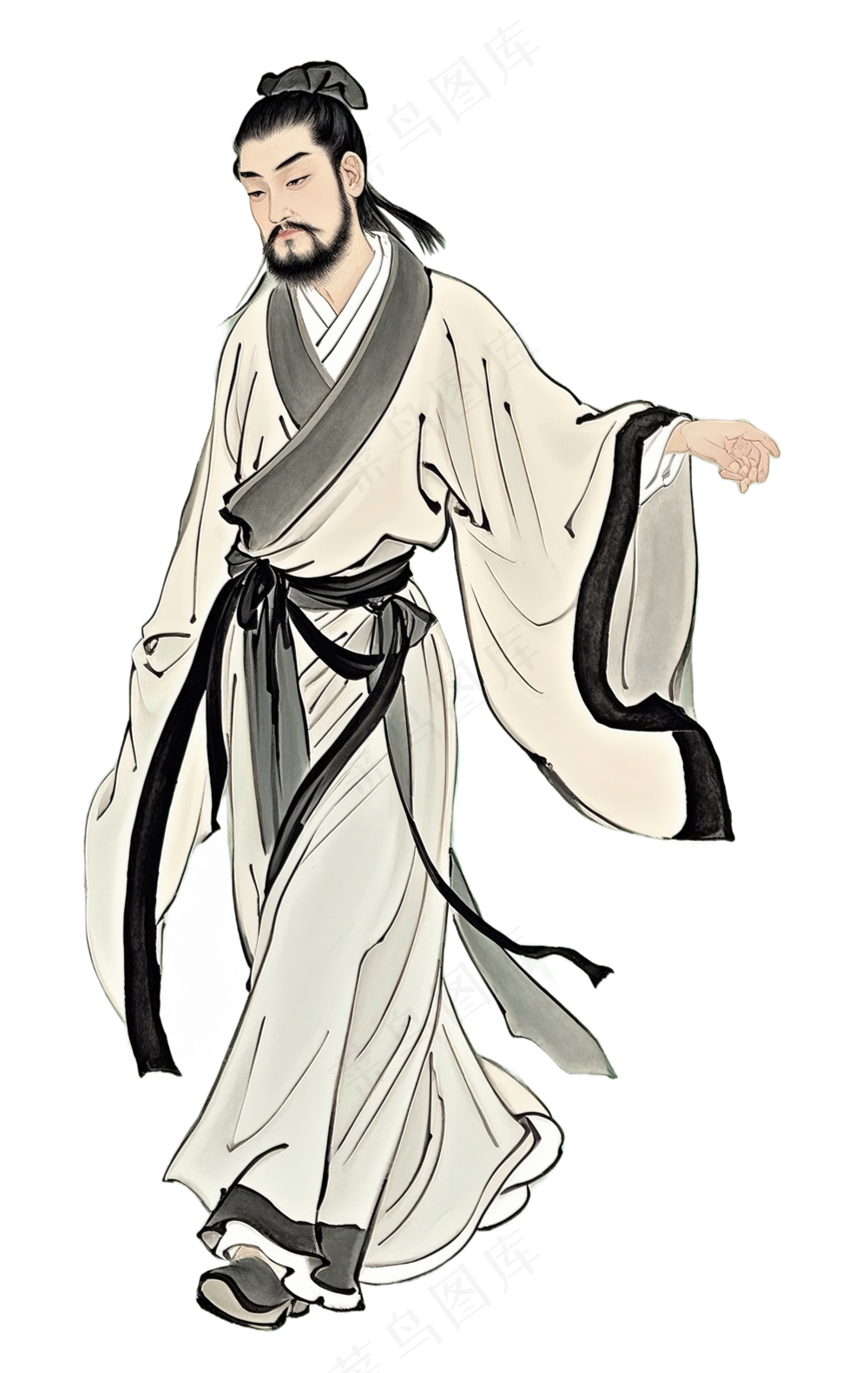 免抠中国风古风工笔画行走人物