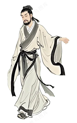 免抠中国风古风工笔画行走人物