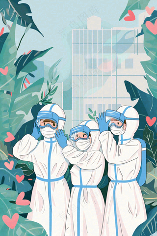 疫情防护医务工作者医疗卫生劳动节卡通插画背景