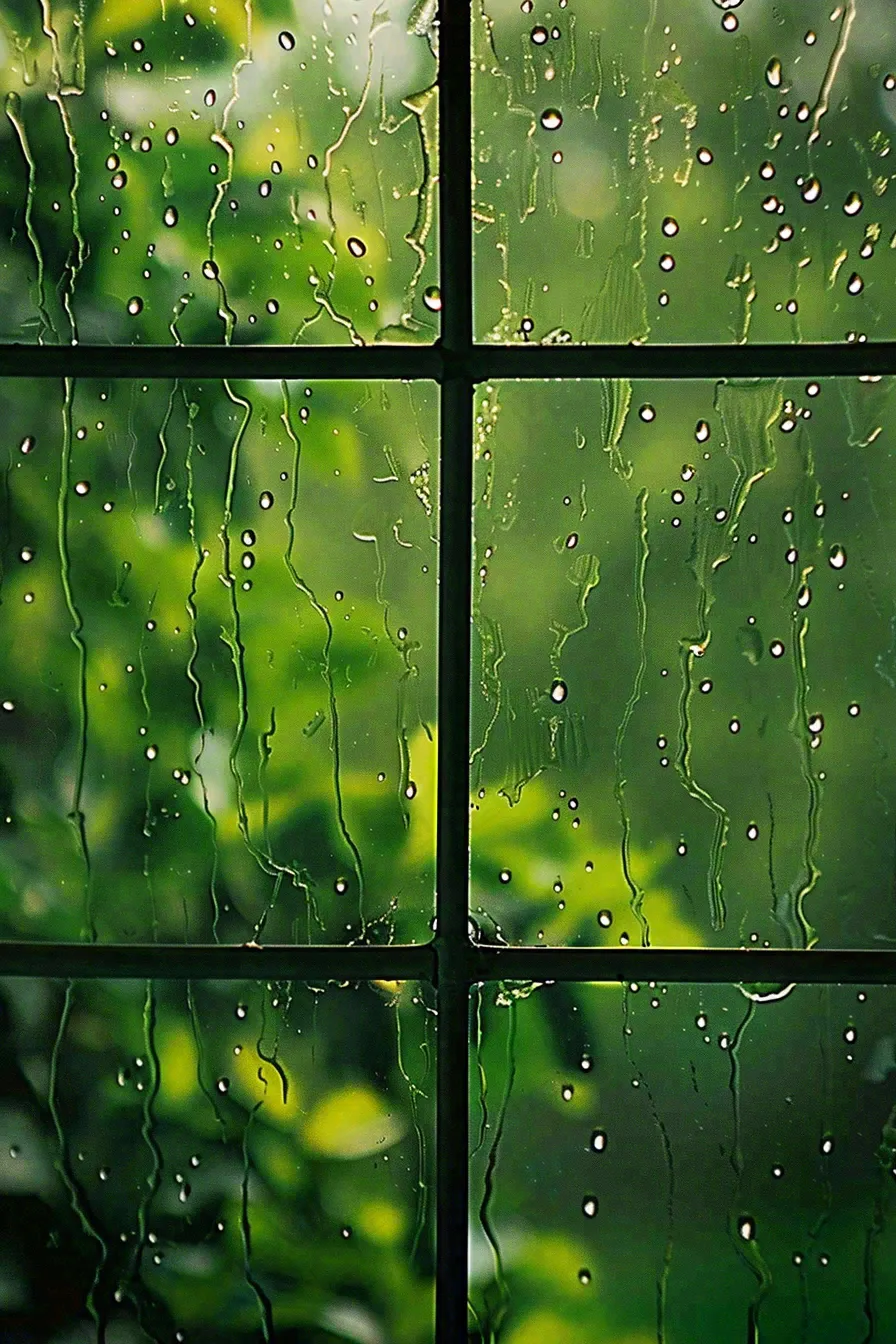窗户上雨水雨滴摄影图