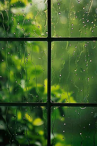 窗户上雨水雨滴摄影图