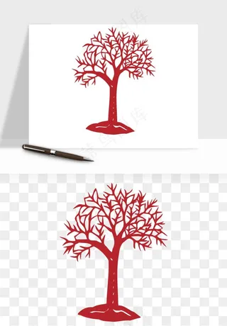 传统剪纸植物花卉png免抠