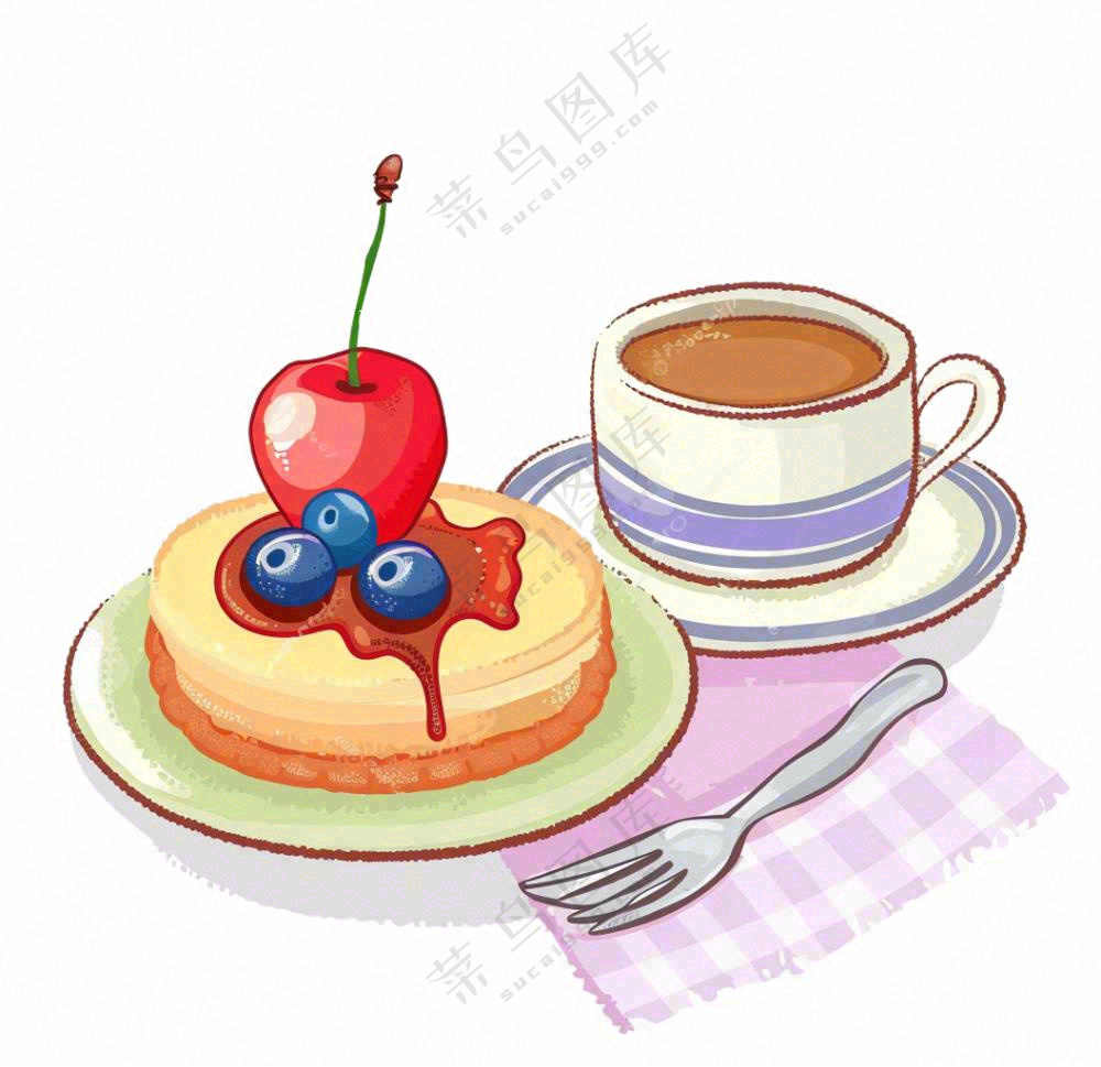 下午茶蛋糕饮料美食卡通插画免抠