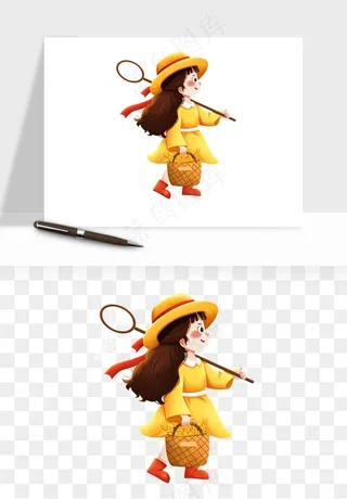 手绘节气人物插画png免抠
