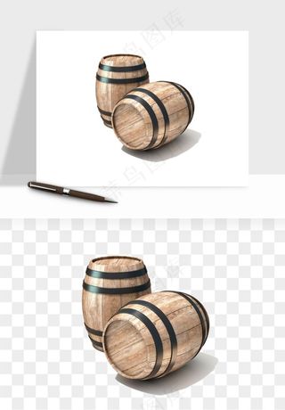 复古木桶酒桶png免抠