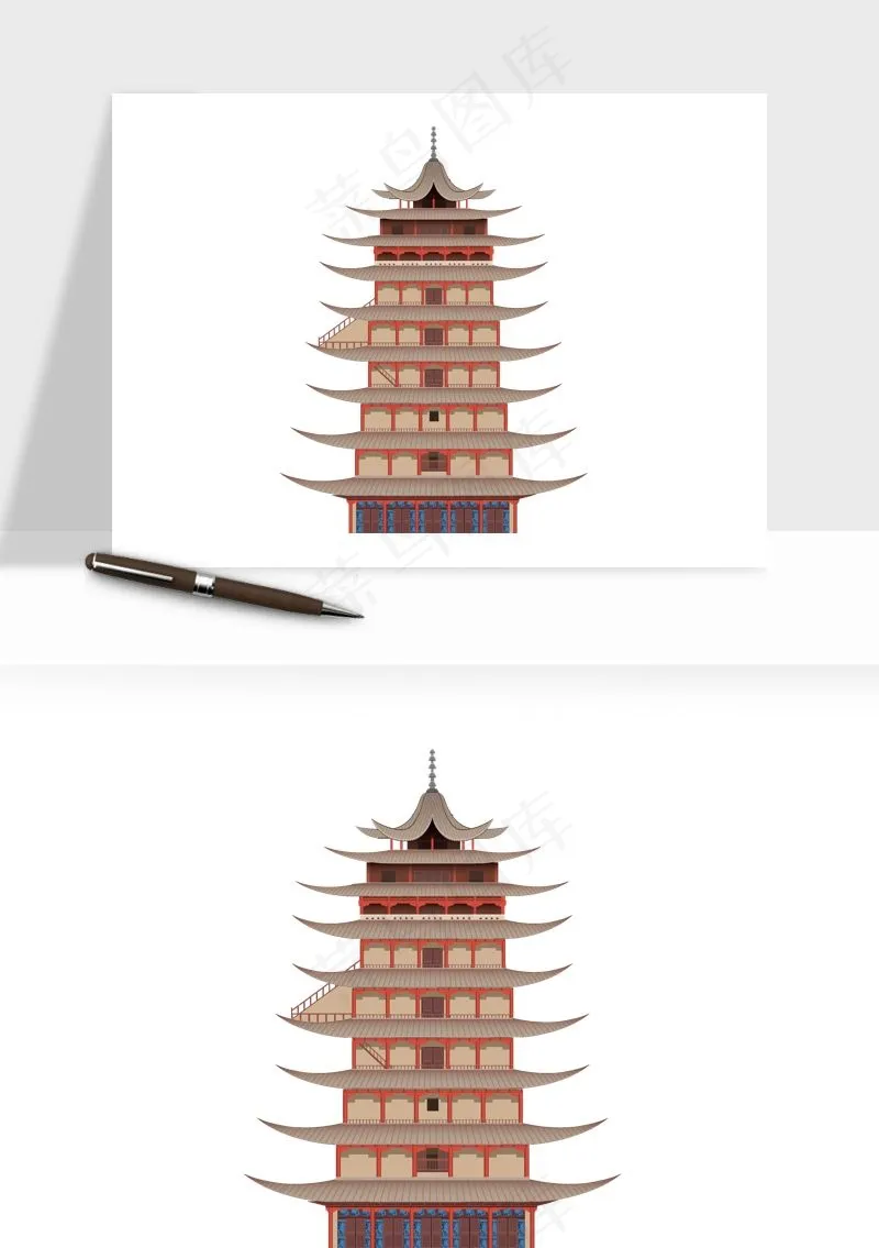 国潮风古建筑古楼古塔鼓楼ai,png免抠图