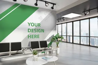 办公室内logo标志企业文化墙形象墙贴图样机PSD模板(13)