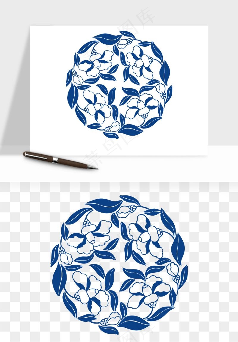 青花瓷花纹花卉图案png免抠
