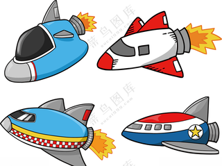 卡通宇宙飞船太空火箭插画素材火箭彩绘火箭