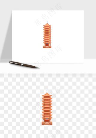 国潮高塔古塔楼建筑png免抠