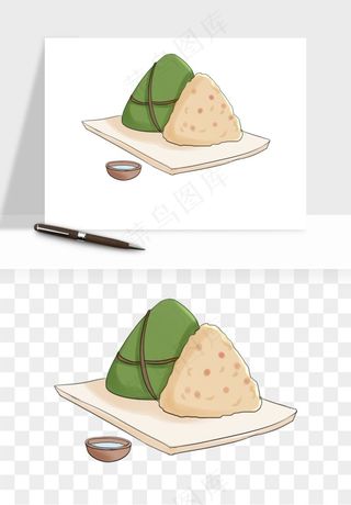 国潮粽子手绘肉粽png免抠