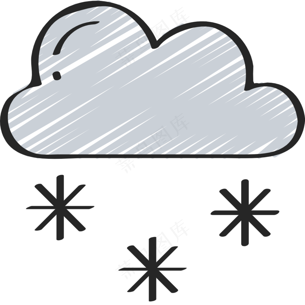 乌云下雪 天气 铅笔手绘图标 icon