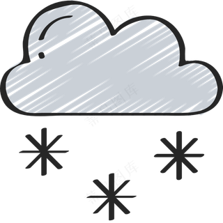 乌云下雪 天气 铅笔手绘图标 icon