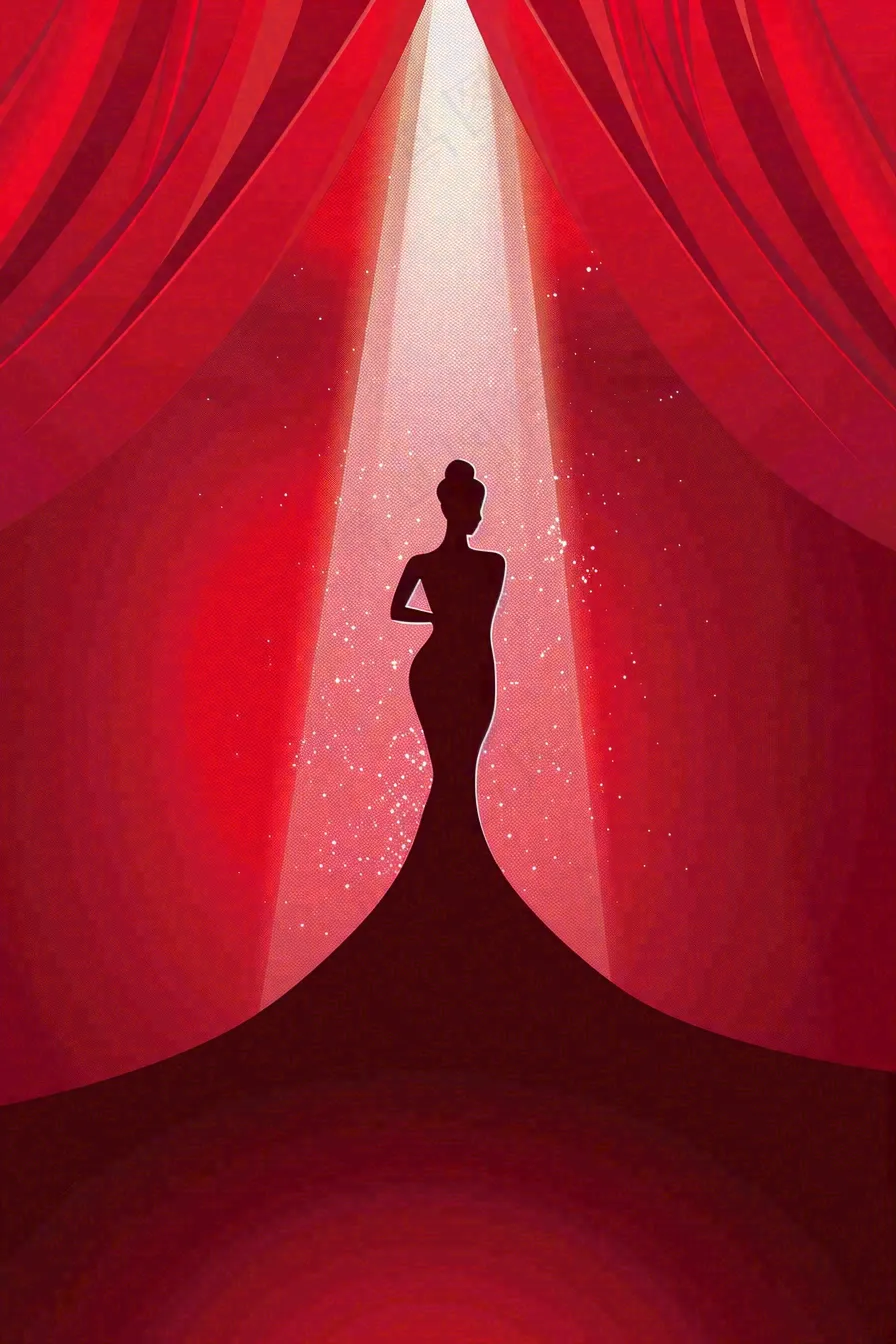 红色舞台灯光女王女生节女神妇女节插画背景