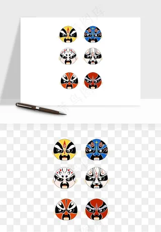 手绘戏剧脸谱卡通面具png免抠