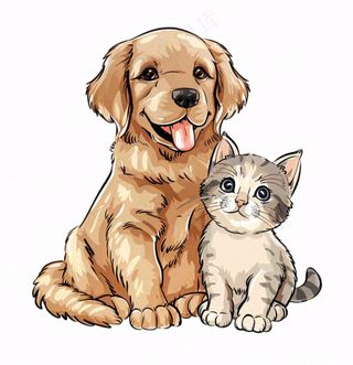 小狗小猫宠物动物卡通插画免抠