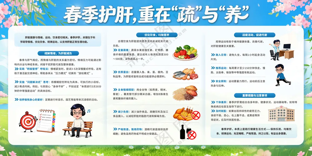 春季护肝重在疏与养健康展板