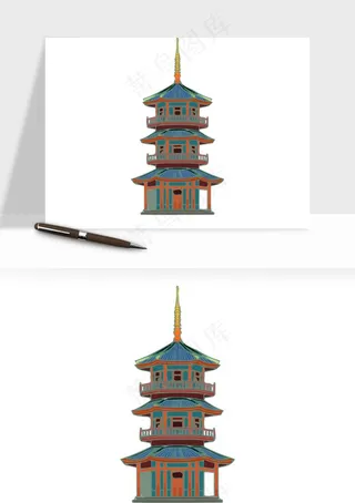 国潮风古建筑古楼古塔鼓楼ai,png免抠图