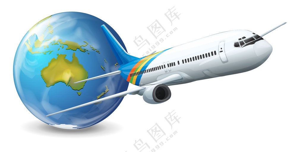 起飞的航空飞机与地球