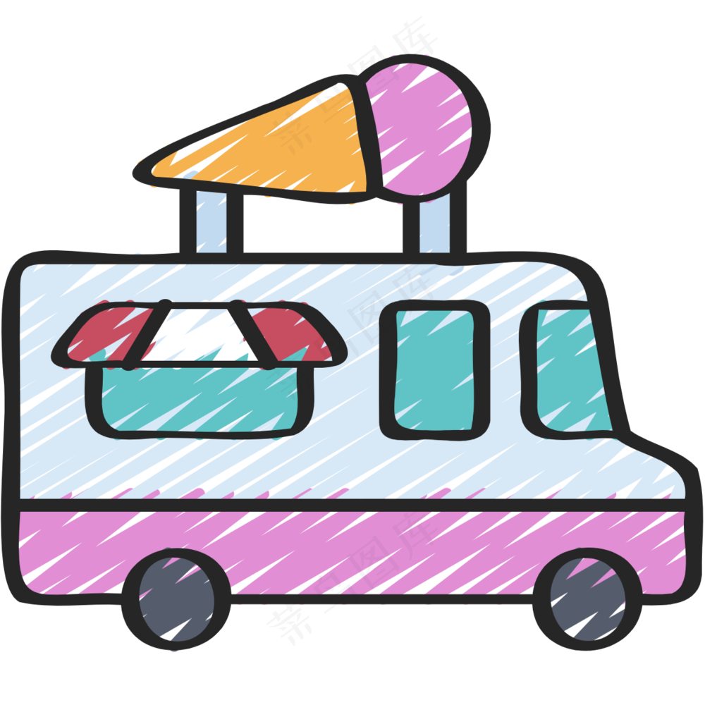 冰淇淋车 铅笔手绘图标icon