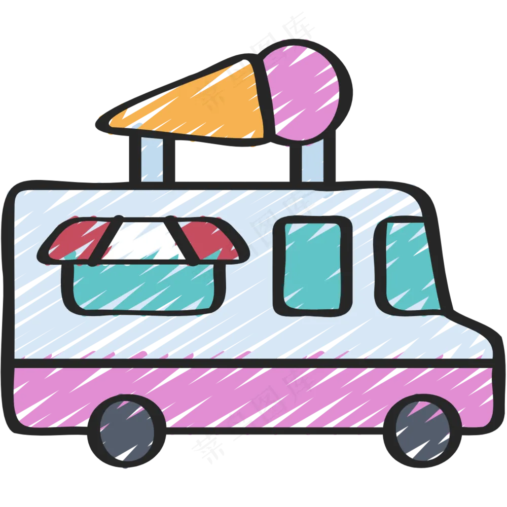 冰淇淋车 铅笔手绘图标icon