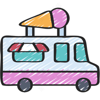 冰淇淋车 铅笔手绘图标icon