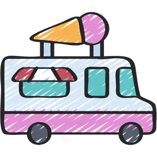 冰淇淋车 铅笔手绘图标icon 冰淇淋车 铅笔手绘图标icon