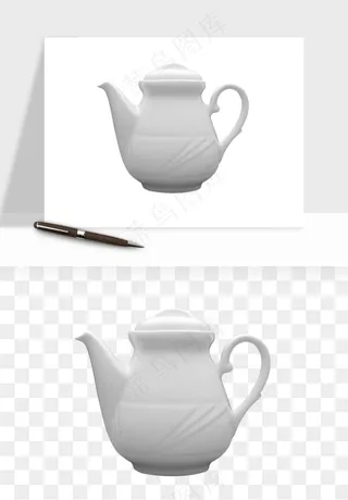 白瓷陶瓷茶壶png免抠