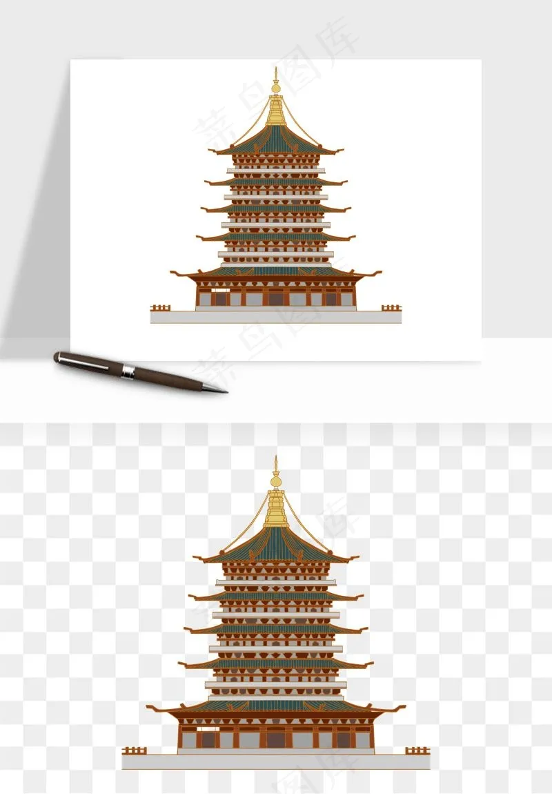 国潮风古建筑古楼古塔鼓楼psd,png免抠图
