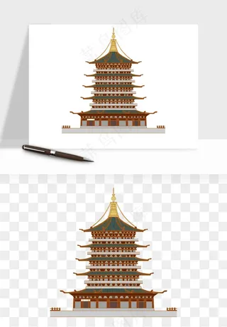 国潮风古建筑古楼古塔鼓楼psd,png免抠图