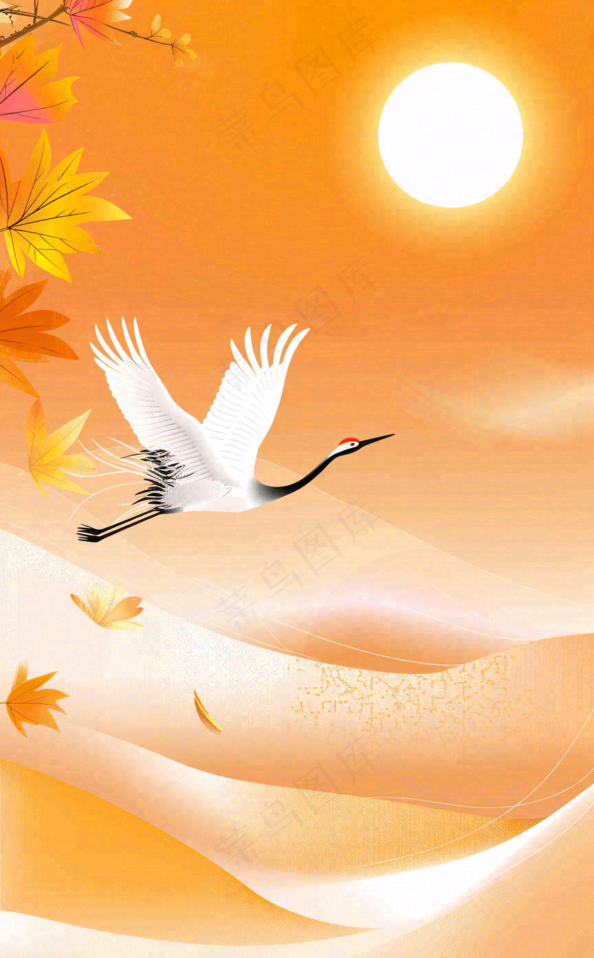 秋天白鹭齐飞黄了树叶重阳节立秋白鹭秋分插画背景