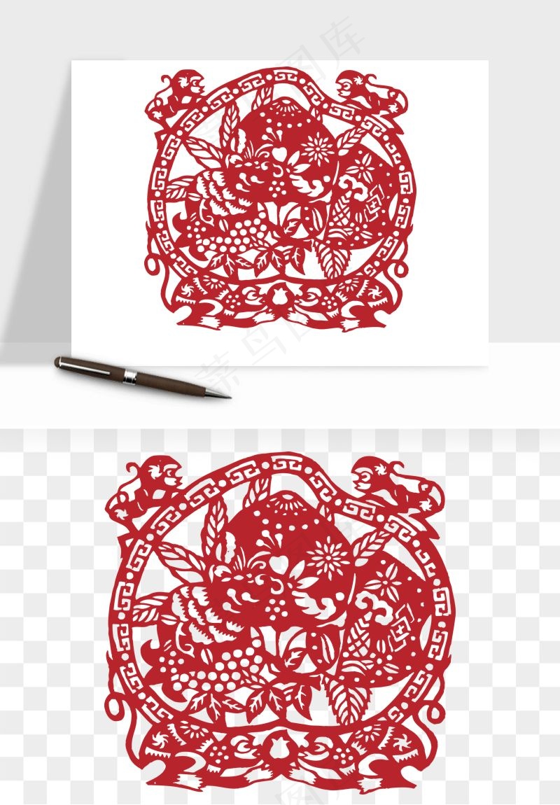 传统窗花剪纸图案png免抠