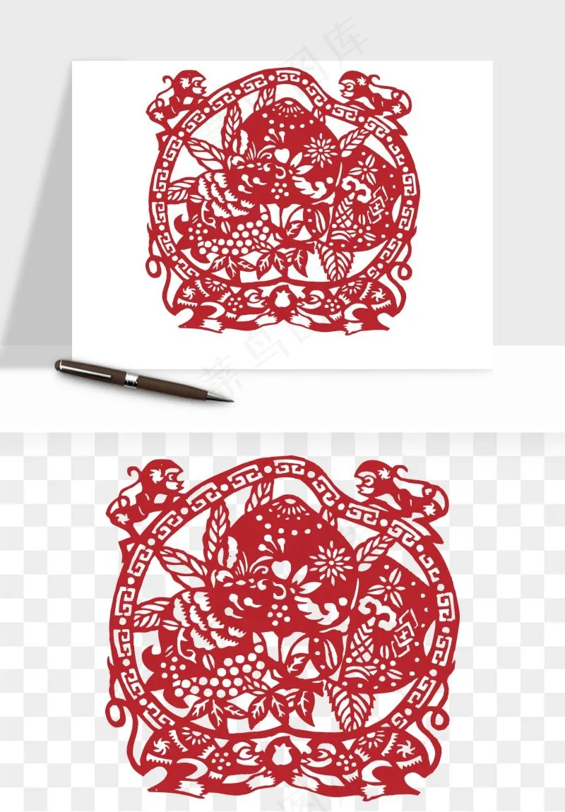 传统窗花剪纸图案png免抠