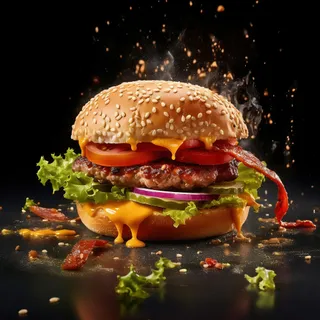 美味牛肉芝士片汉堡美食摄影图片