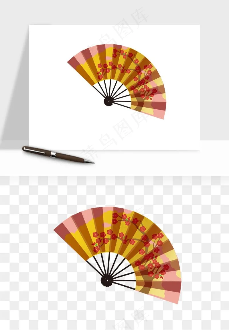 古风扇子元素png免抠