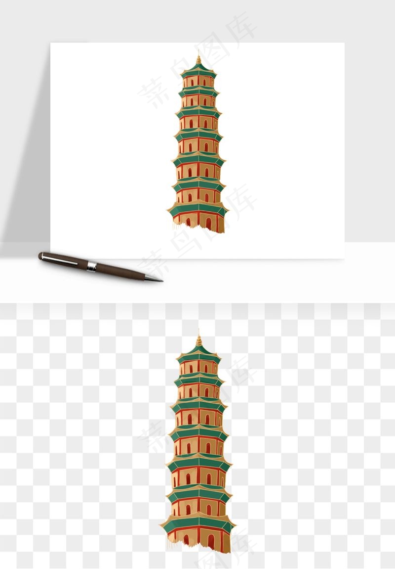 国潮风古建筑古楼古塔鼓楼psd,png免抠图