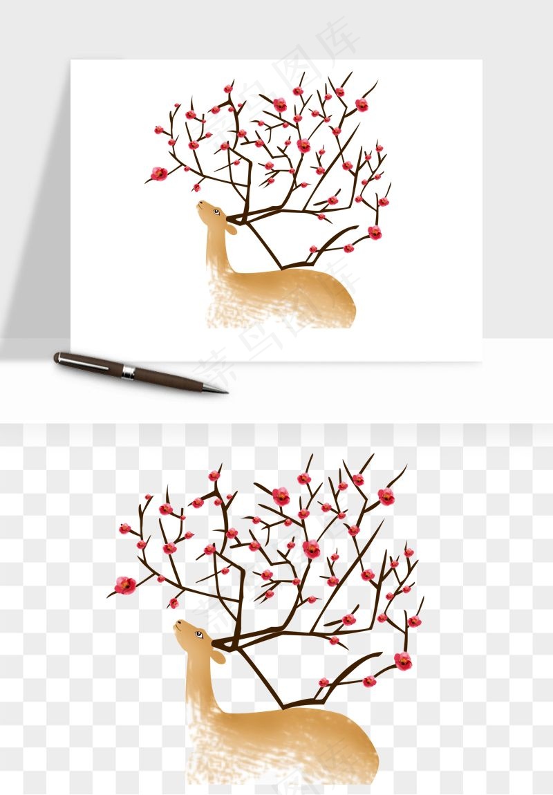 手绘梅花鹿小鹿麋鹿png免抠
