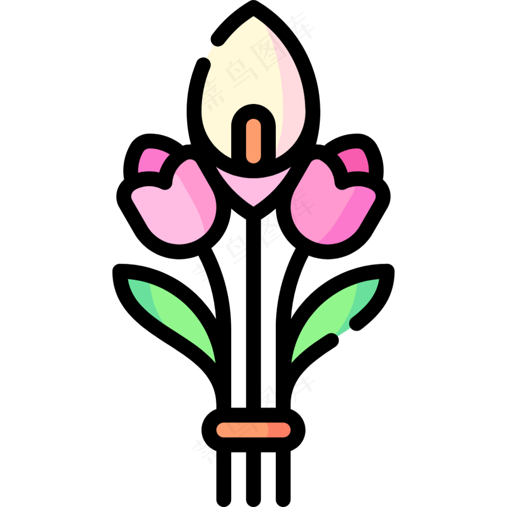 郁金香马蹄莲花束1 线性彩色花卉图标