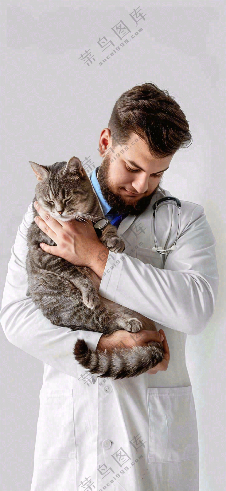萌宠宠物医院医生抱着猫咪摄影图背景