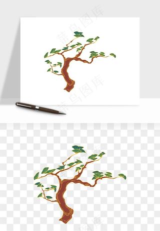 国潮松树松枝松叶png免抠