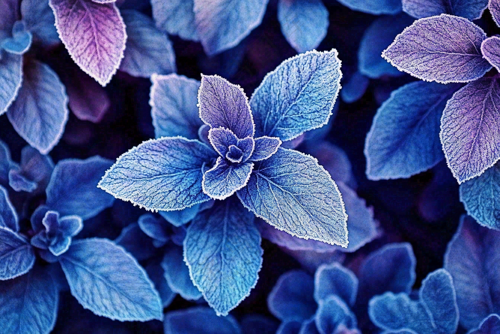 植物叶片上的白霜霜降摄影图