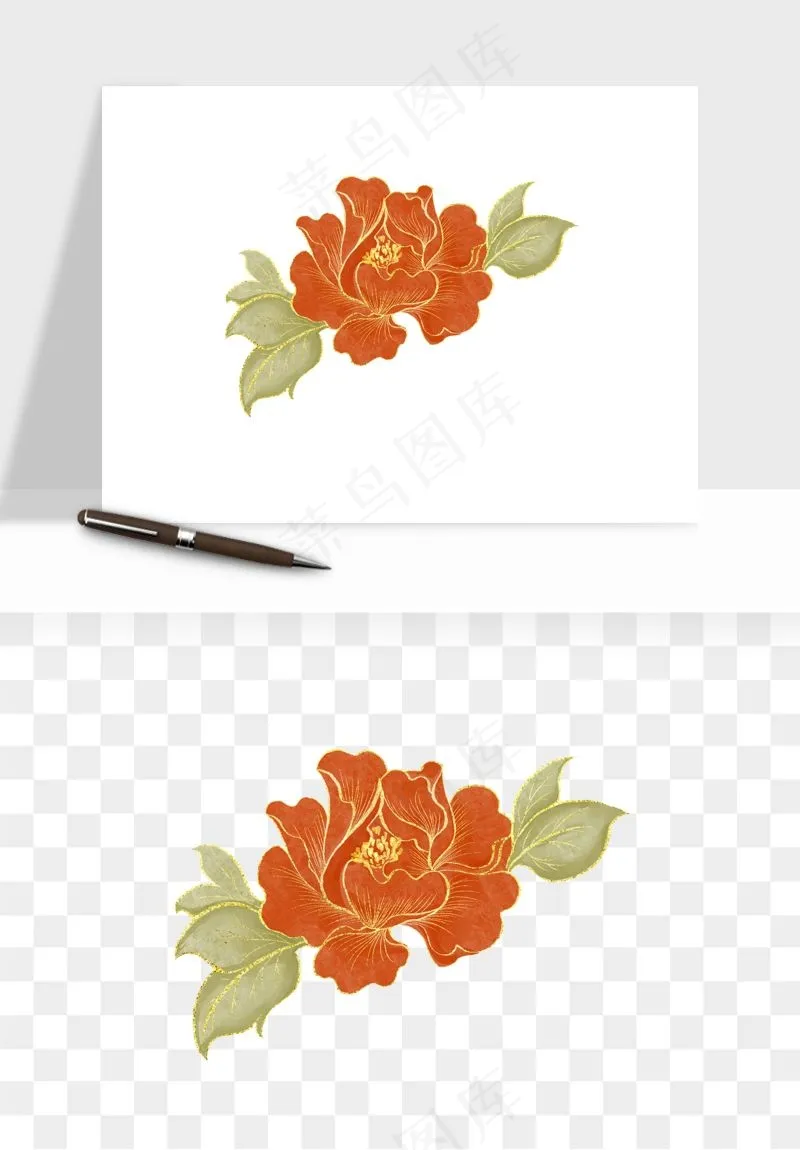 手绘国潮牡丹花花卉图案png免抠