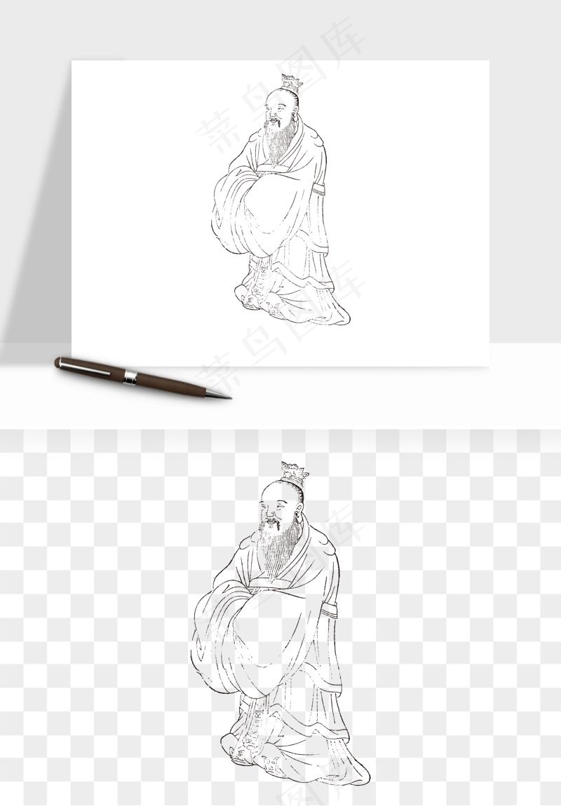 线描古代人物画像png免抠