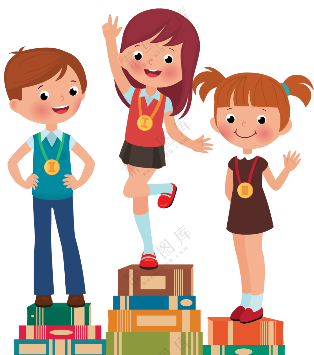 登上领奖台上的男孩与女孩免抠图片
