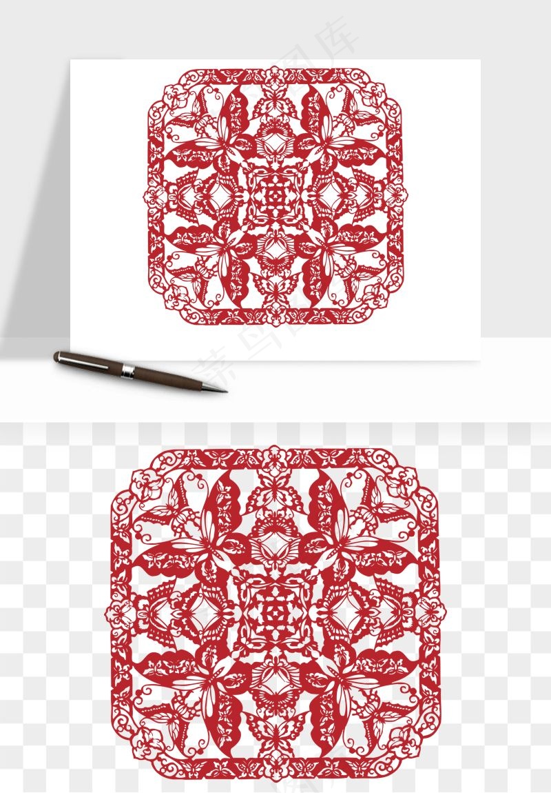 传统窗花剪纸图案png免抠