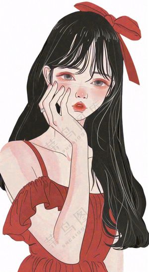 红色裙子的少女美丽卡通插画免抠